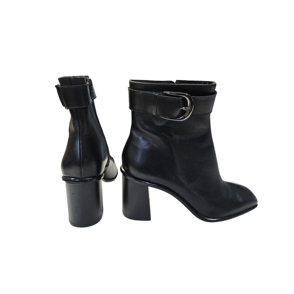 Antonio Melani Velma Black Leather Square Toe Buckle Block Heel Ankle Boots 8.5M